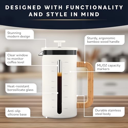 34 oz French Press Coffee Maker with Bamboo Wood Handle Borosilicate Glass K140