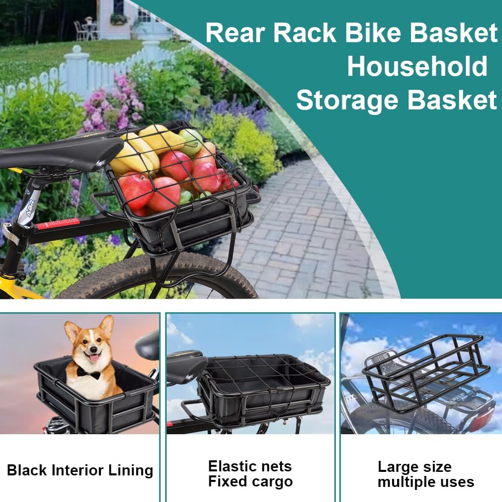 Large Rear Removable Metal Bicycle Basket with Black Liner E860