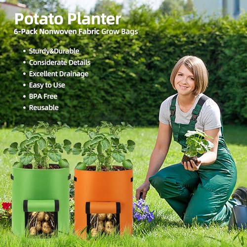 6-Pack 10 Gallon Nonwoven Fabric Grow Bags with Flap and Handles W267114