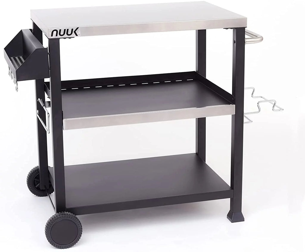 Three-Shelf Stainless Steel Outdoor Dining Cart Table on Wheels P687