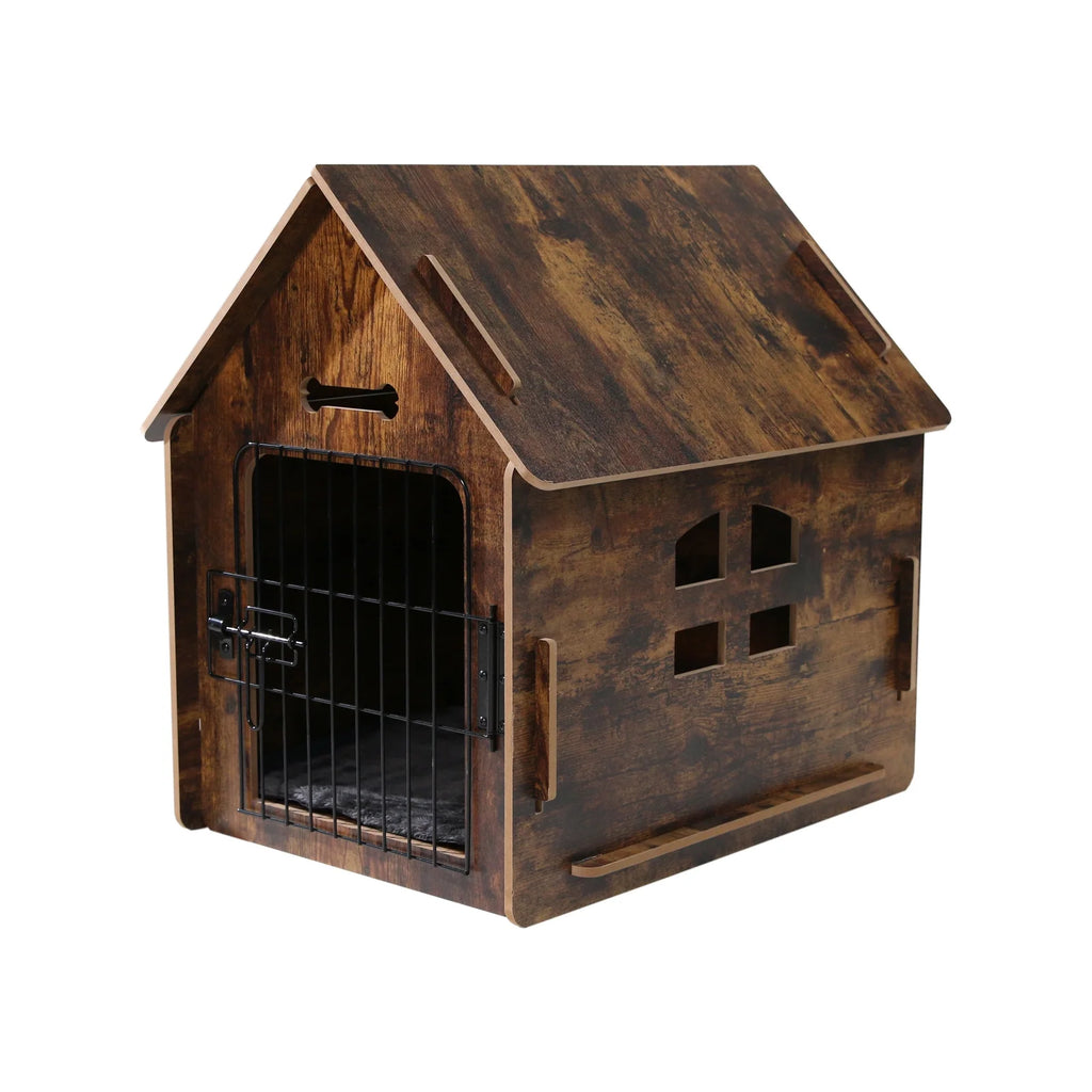 Brown Wooden Dog House with Door and Roof T945840