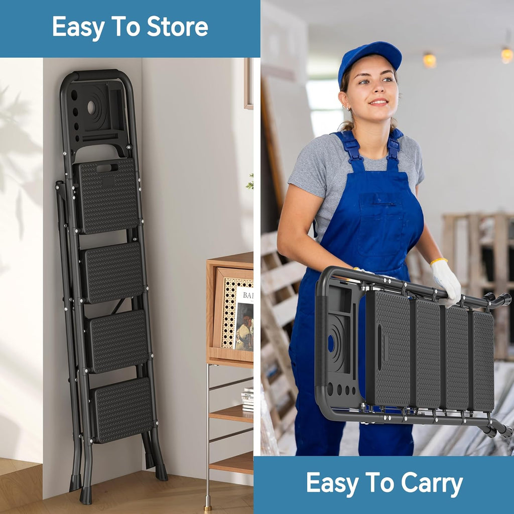 Folding Step Stool with Anti-Slip Pedal, 500lbs Capacity Steel Step Ladder M6200