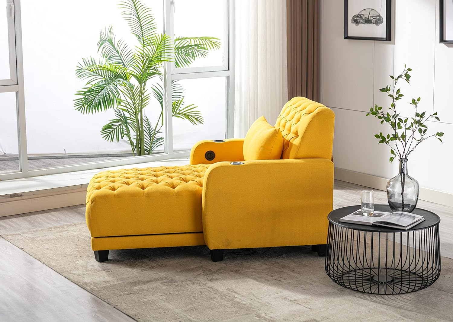 Yellow Button Tufted Single Sofa Bed with Pillow S6806