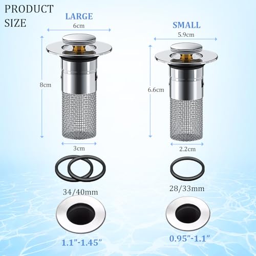 2Pcs Universal Sink Drain Stopper with Hair Catcher F178716