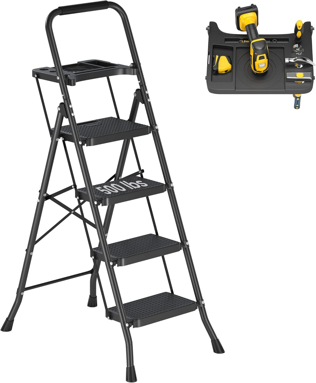Folding Step Stool with Anti-Slip Pedal, 500lbs Capacity Steel Step Ladder M6200