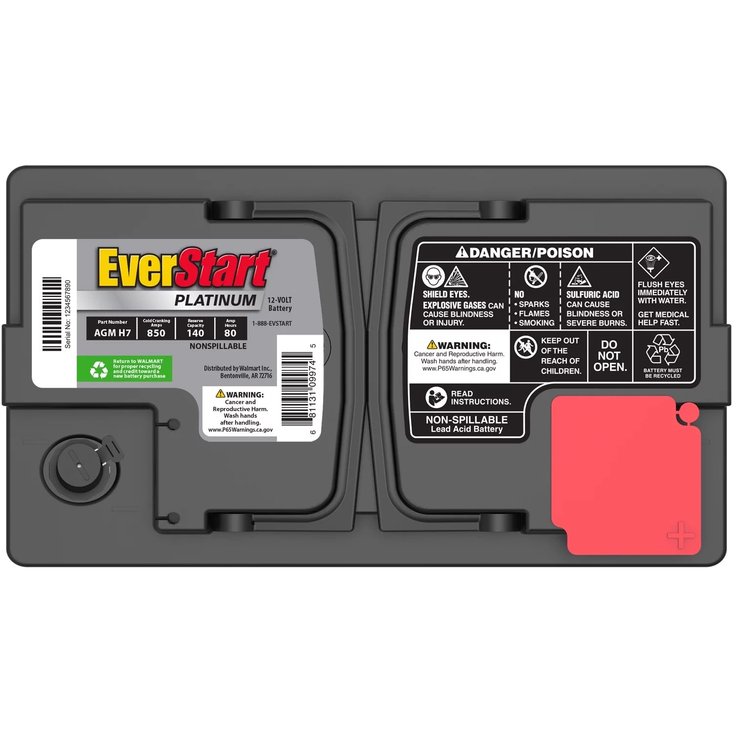 AGM Automotive Battery, Group Size H7 / LN4 / 94R 12 Volt, 800 CCA 140 RC B810565