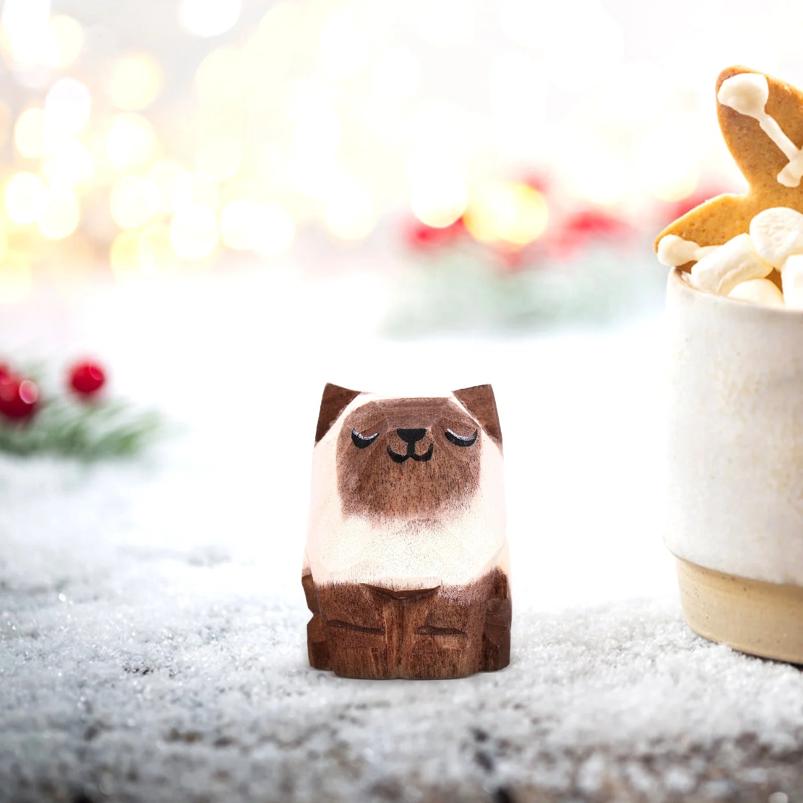 Desktop Wooden Cat Ornament Y966