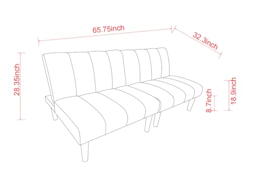 Blue Corduroy Convertible Futon Sofa Bed with Wooden Legs U254