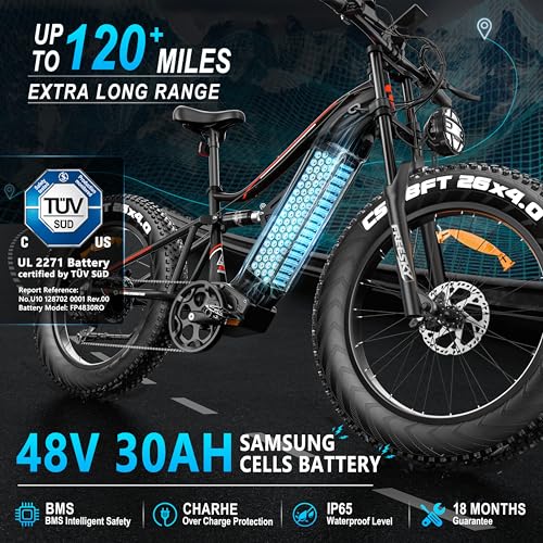 26" Fat Tire Full Suspension Electric Mountain Bike with 48V 30Ah Battery K19616
