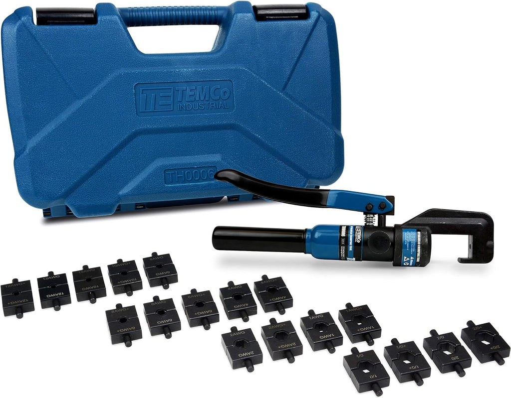 Hydraulic Electrical Cable Crimper Kit with 18 Die Sets 12 AWG - 00 (2/0) 5 US TON K939219