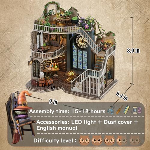 DIY Dollhouse Miniature Wooden Furniture Kit with Dust Proof Cover and Music Box H214975