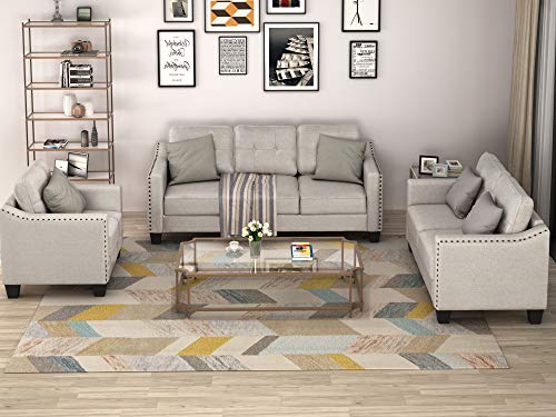 Gray 3-Piece Sofa Set with Tufted Cushions T48318