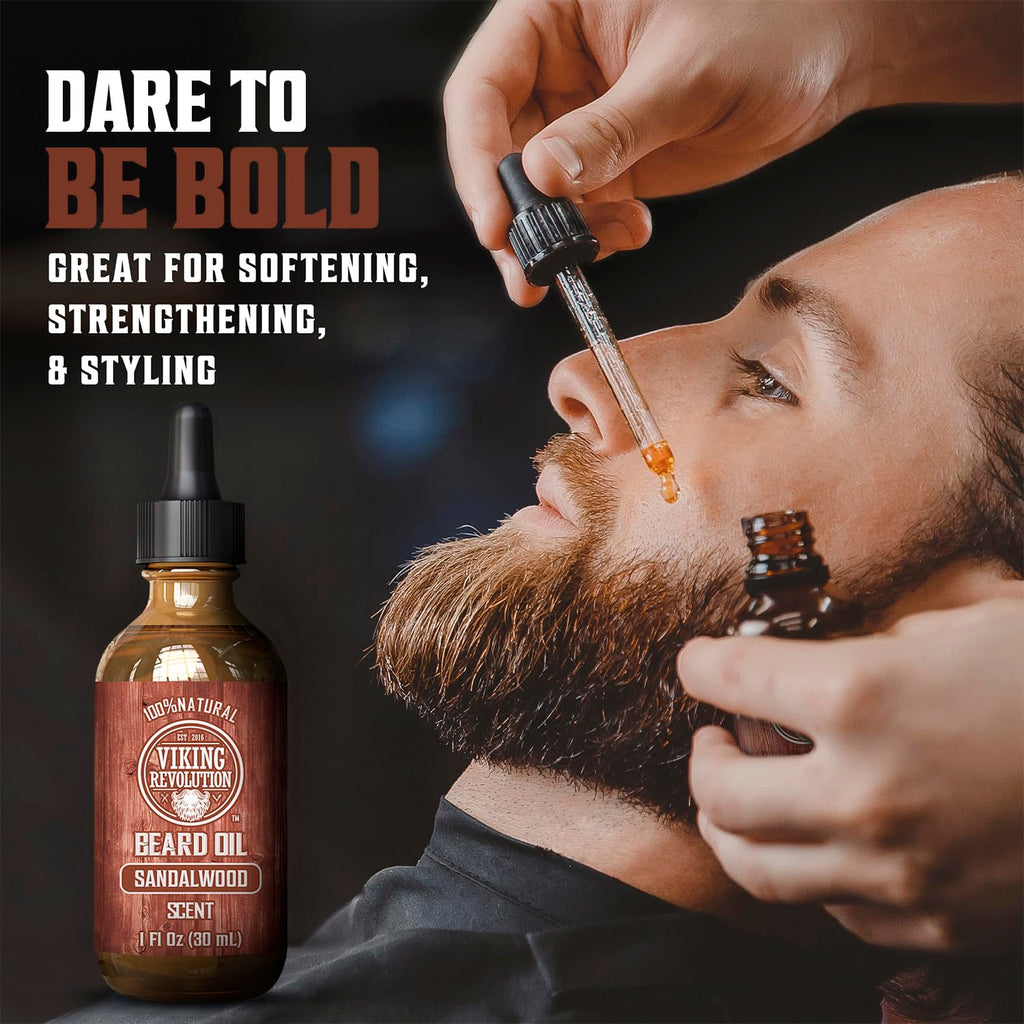 Sandalwood Beard Balm and Beard Oil Bundle with Argan and Jojoba Oils K21629