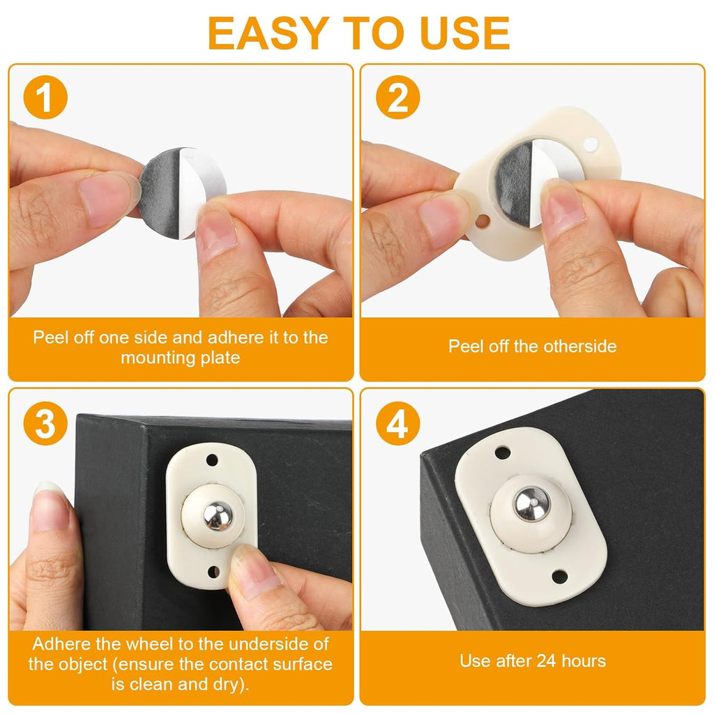 White 8 Pack Self-Adhesive Mini Caster Wheels 360° Swivel Y80244