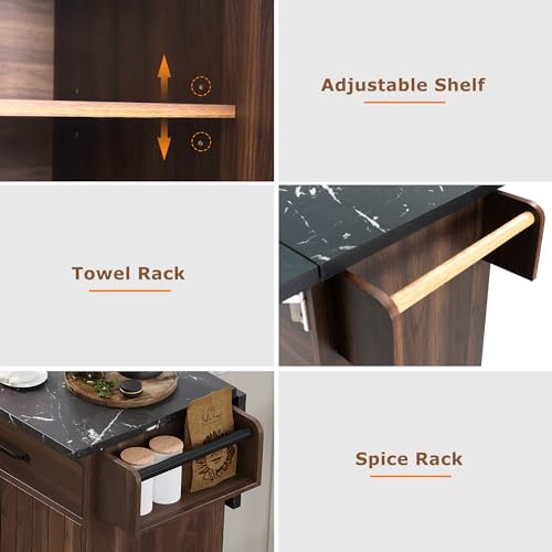 Walnut Brown Rolling Kitchen Island with Drop Leaf H208823