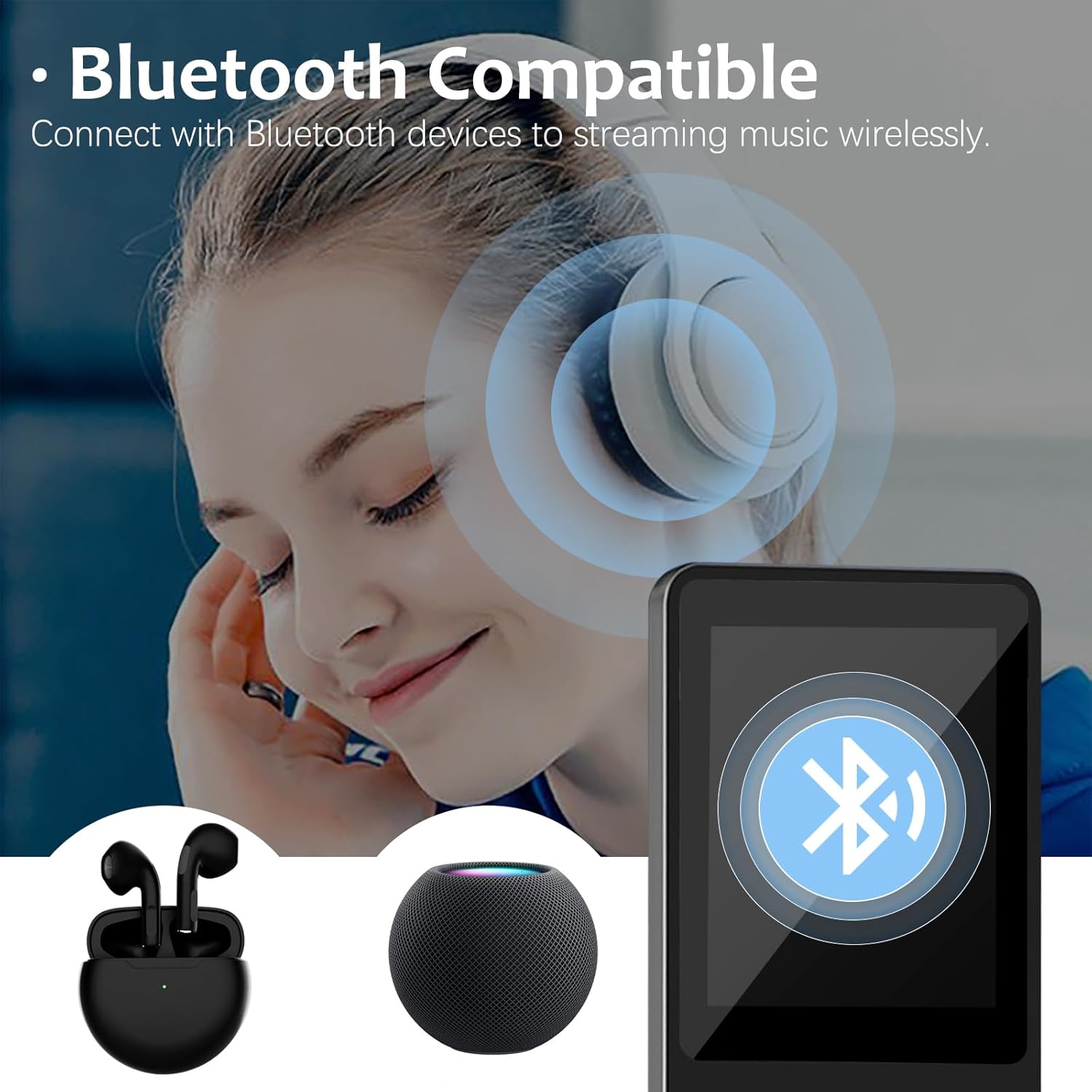 32GB Bluetooth MP3 Player with Speaker, FM Radio, Voice Recorder, Alarm Clock, Supports up to 128GB, Including Earphones G16597