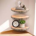 3Pcs Rustic Wood Corner Floating Shelves W7713