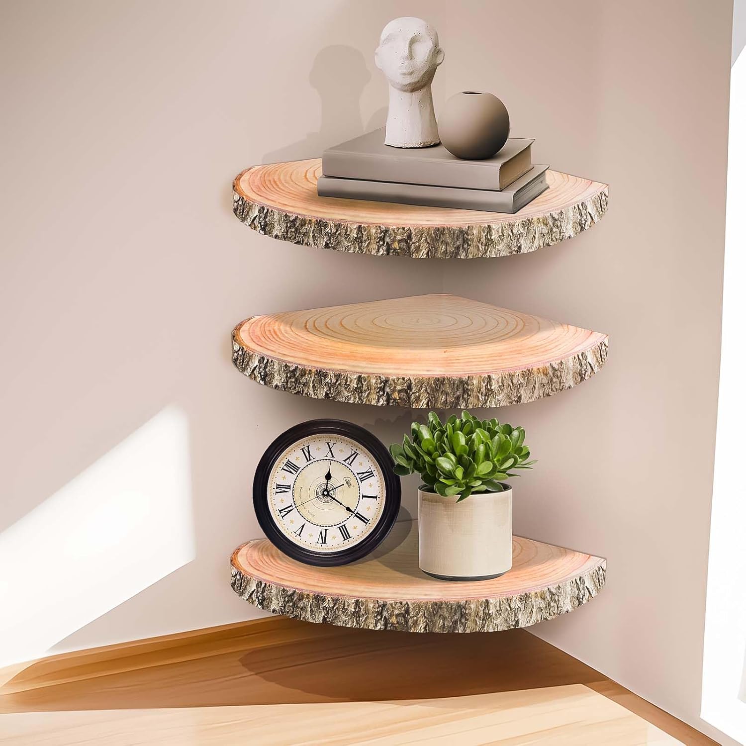 3Pcs Rustic Wood Corner Floating Shelves W7713