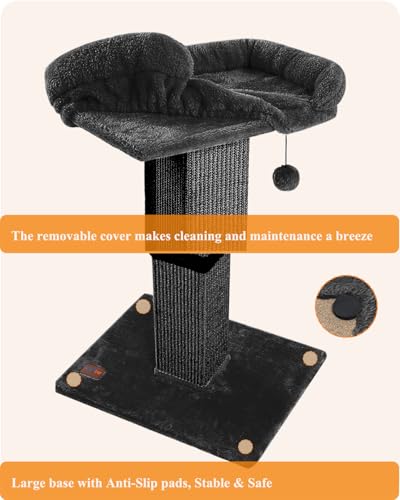 Large Sisal Cat Scratching Post with Plush Perch, Light Grey P593699