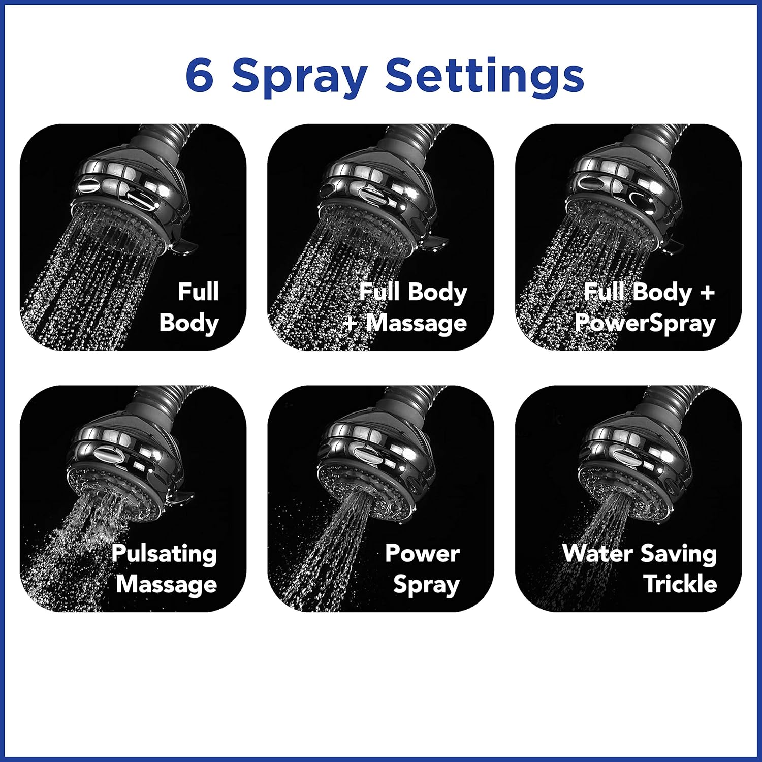 Chrome 6 Mode Adjustable Shower Head 1.8 GPM Pack of 2 G275263