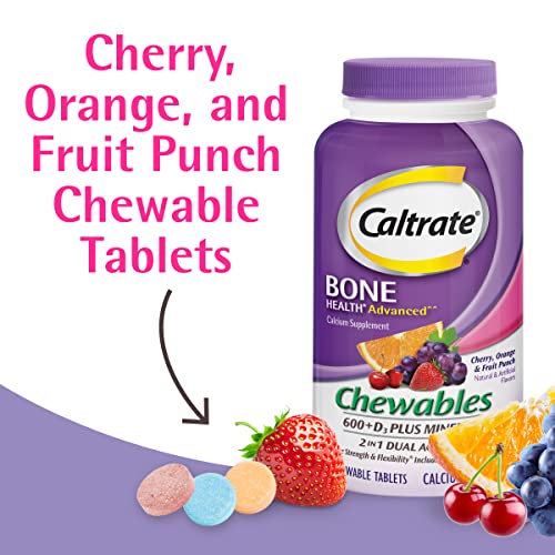 Caltrate Chewables 600 Plus D3 Plus Minerals Calcium Vitamin D Supplement, Cherry, Orange and Fruit Punch - 60 Count G5798