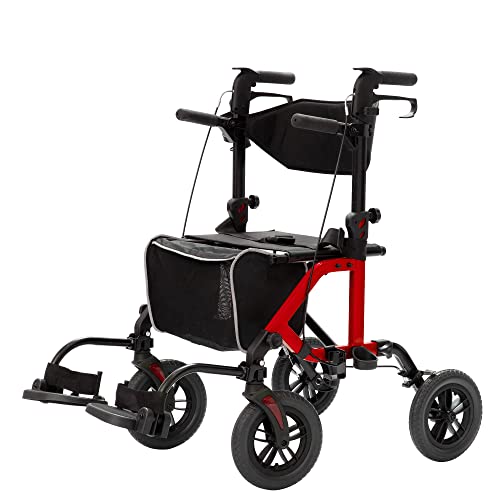 Blue 2 in 1 Rollator Walker & Transport Chair with 10” Non-Pneumatic Wheels C723