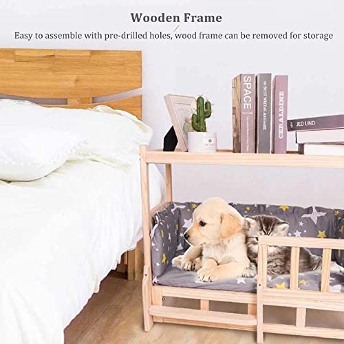 Elevated Solid Wood Double Layer Dog Bed with Mattress A452408