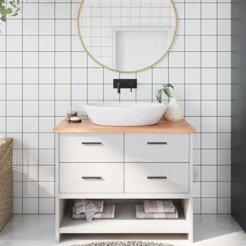 Solid Oak Wood Bathroom Countertop Light Brown Handmade Live Edge Vanity Top with Varnish Finish 15.7"x11.8"x(0.8"-1.6") U40313