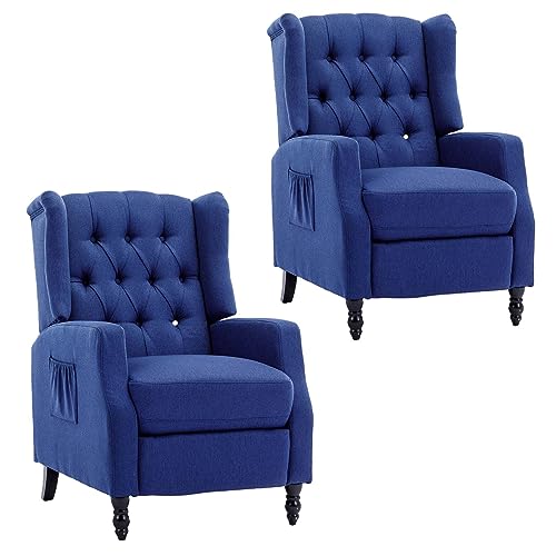 Navy Wingback Recliner Chair Set of 2 M401