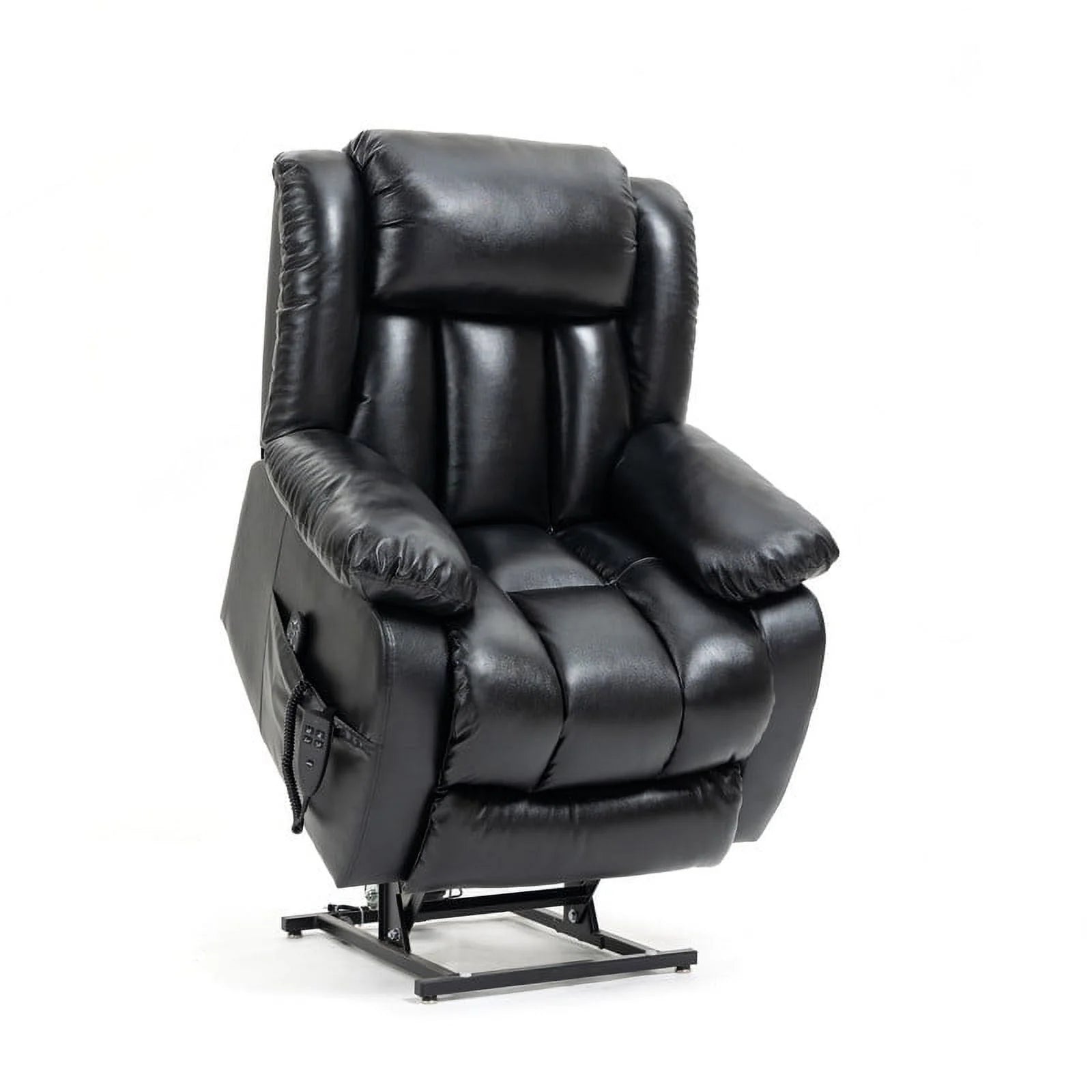 Oversized Black Leather Power Lift Recliner Chair with 8-Point Vibration Massage Lumbar Heating F854