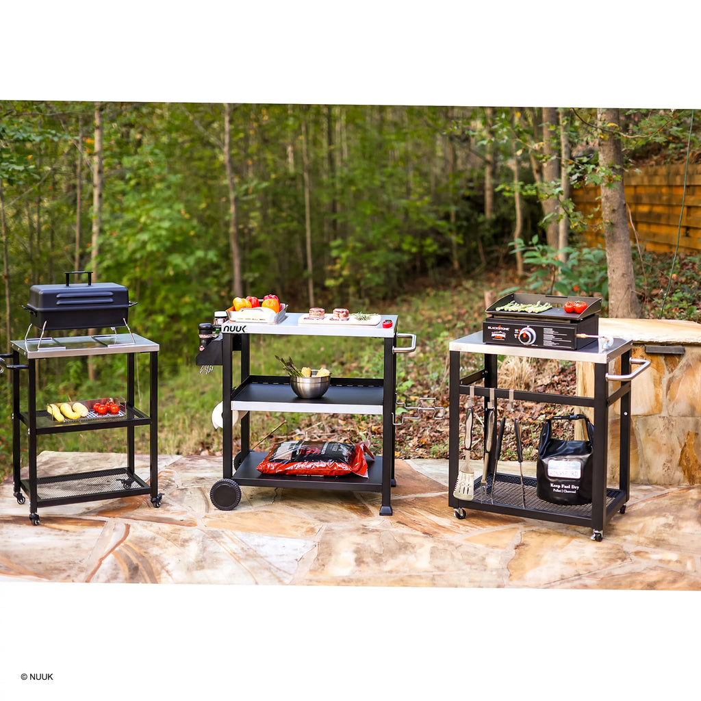 Three-Shelf Stainless Steel Outdoor Dining Cart Table on Wheels P687