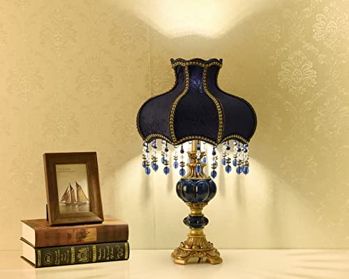 Blue Fabric Lampshade Resin Lamp, 13 in W, 21.6 in H W36896