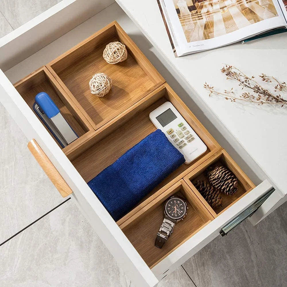 Set of 5 Bamboo Drawer Organizer Boxes X2502