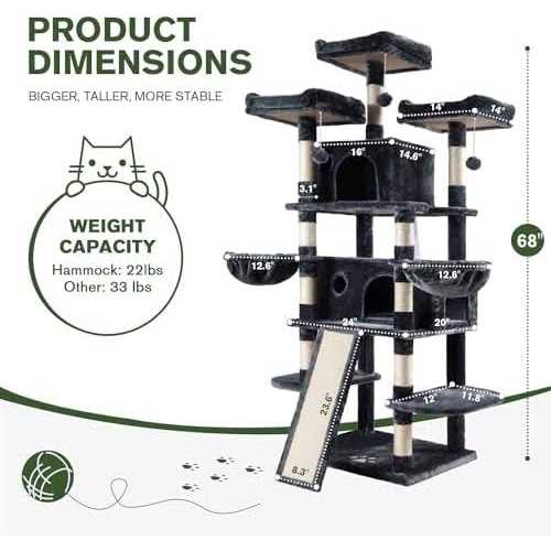 68 Inches Multi-Level Cat Tree with Cat Condo and Sisal Scratching M515276