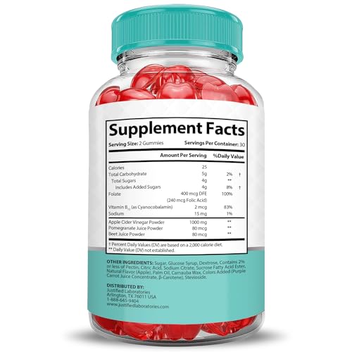 Keto ACV Gummies 1000MG Apple Cider Vinegar with Pomegranate Beet Juice Powder B12 Vegan Non GMO 60 Gummies V233343