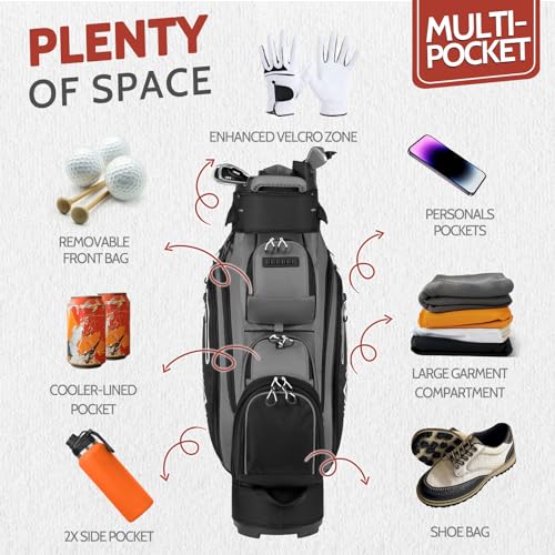 14-Way Golf Cart Bag with Full Length Divider Top and Rain Cover E783