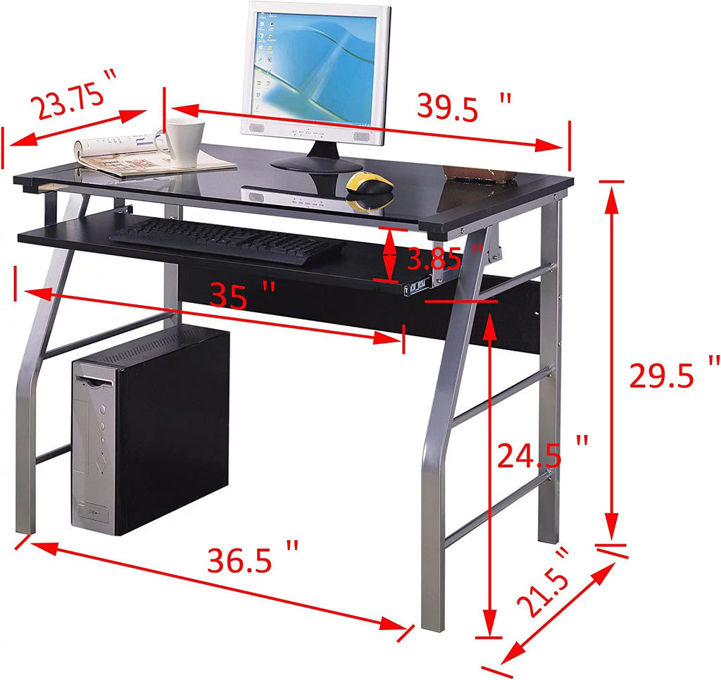 Metal and Glass Top Computer Desk Q490592