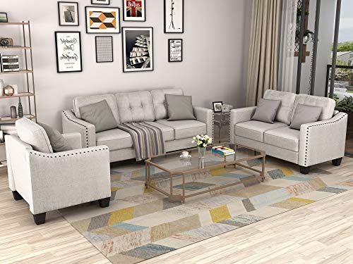 Gray 3-Piece Sofa Set with Tufted Cushions T48318