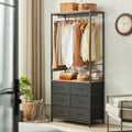 Freestanding Clothing Rack with Hanging Rod and 6 Drawer Wooden Wardrobe Armoire Y7027