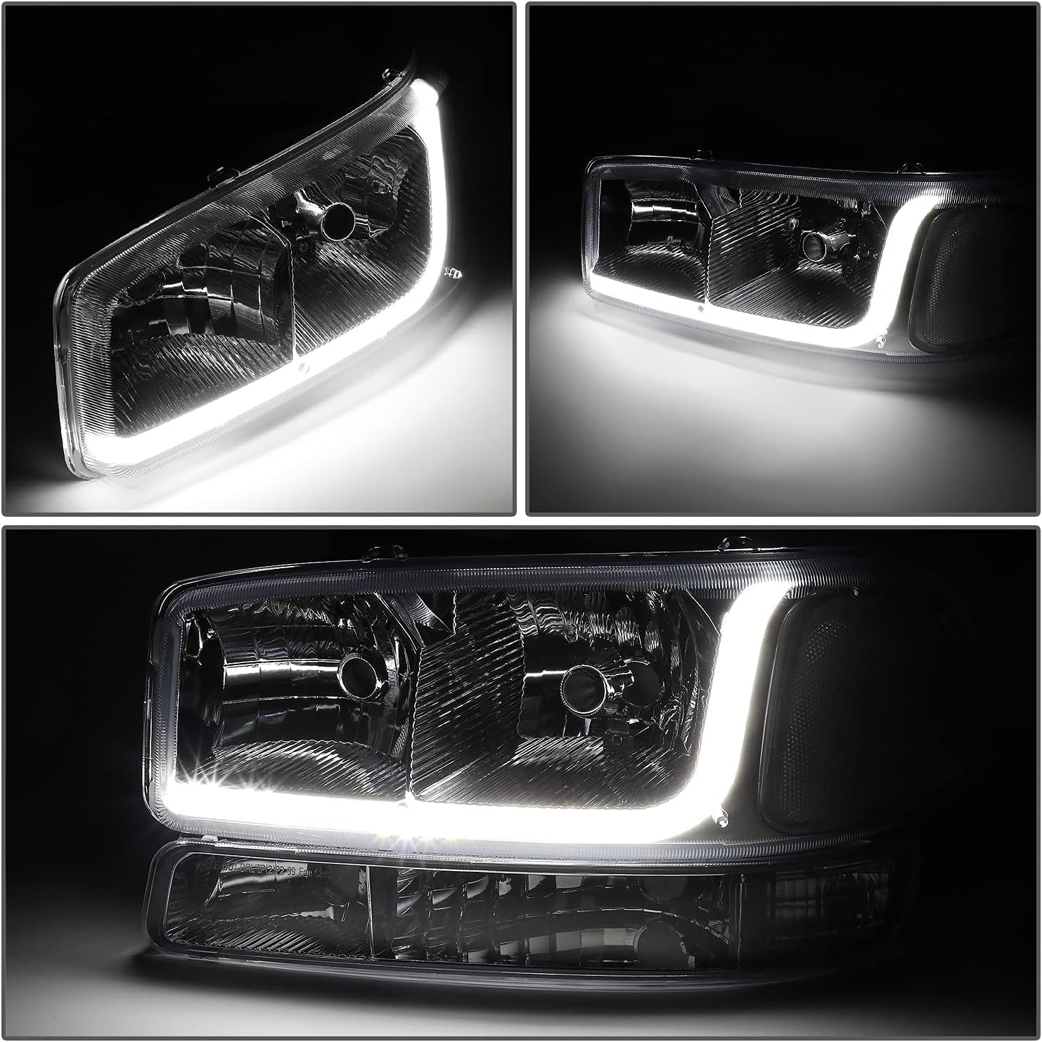 4PCs LED DRL Strip Headlight Bumper Lamp Chrome Clear W21838