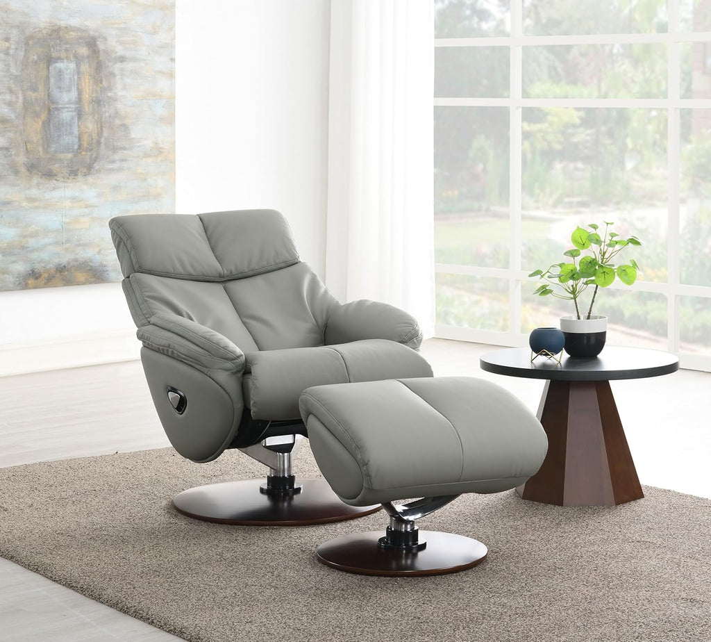 Gray Leather Swivel Chair with Ottoman A931090