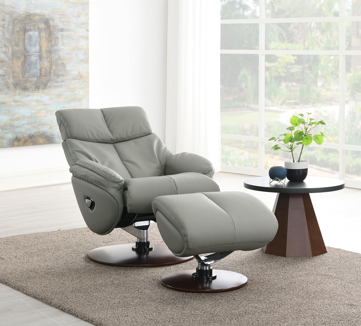 Gray Leather Swivel Chair with Ottoman A931090