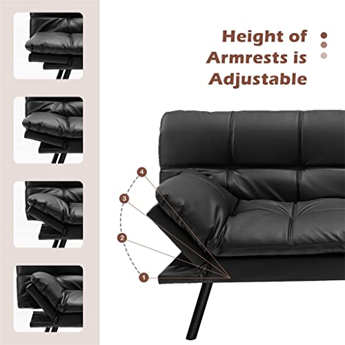 Black Memory Foam Convertible Futon Sofa Bed with Adjustable Armrest M9041
