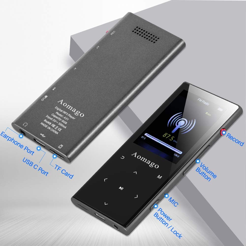 MP3 Player with Bluetooth 4.1 Built in Speaker, 2.4" Touch Screen, 16GB SD Card E437