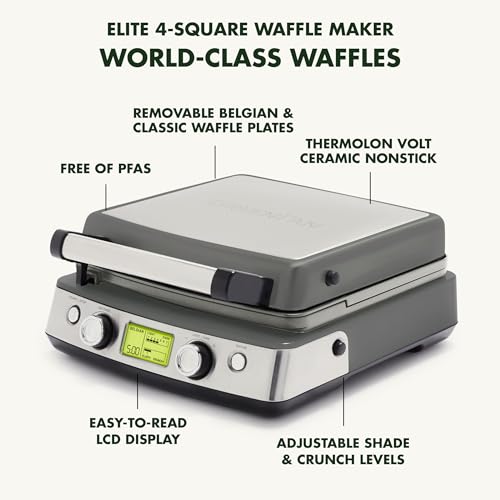 Cream White Ceramic Nonstick Waffle Iron W5023