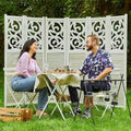 6 Panels Wood Carved Privacy Screens (White-Washed) U55721
