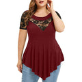 Women's Floral Lace Short Sleeve Blouses Plus Size Tunic Tops G510