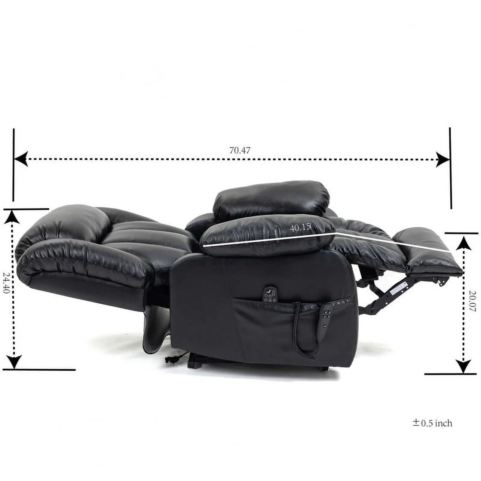 Oversized Black Leather Power Lift Recliner Chair with 8-Point Vibration Massage Lumbar Heating F854