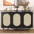 Black Rattan 3 Doors Buffet Cabinet with Adjustable Shelf I8256