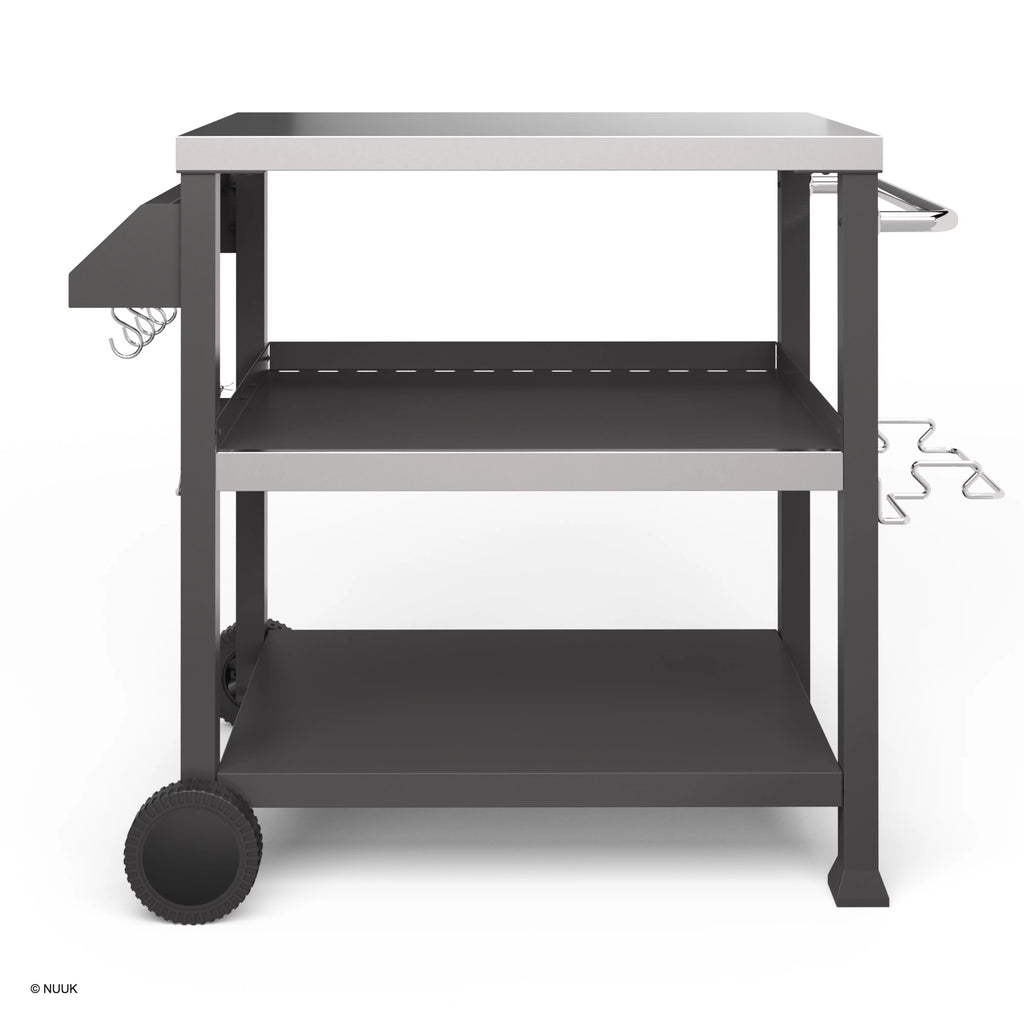Three-Shelf Stainless Steel Outdoor Dining Cart Table on Wheels P687
